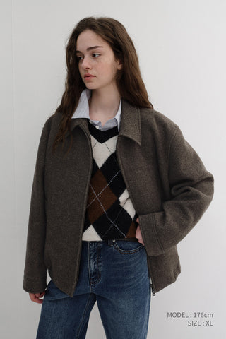 UNISEX COLLARED WOOL BLOUSON BROWN MELANGE