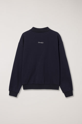 UNISEX LEATHER LOGO COLLARED T-SHIRT FRENCH NAVY