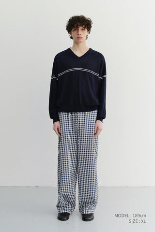 UNISEX V-NECK STRIPED SWEATER NAVY