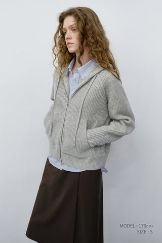 UNISEX HOODED KNIT CARDIGAN LIGHT MELANGE GREY