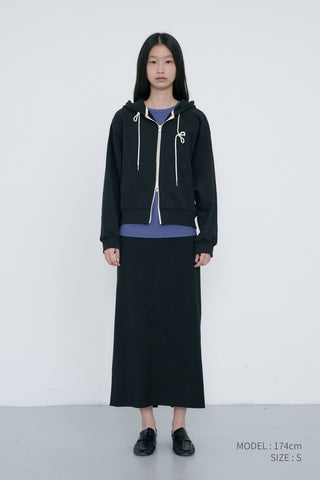 UNISEX LEATHER LOGO ZIP-UP HOODIE BLACK