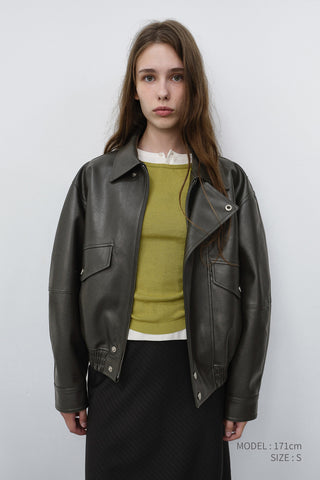 UNISEX CROPPED ALTER-LEATHER BLOUSON GREYISH KHAKI