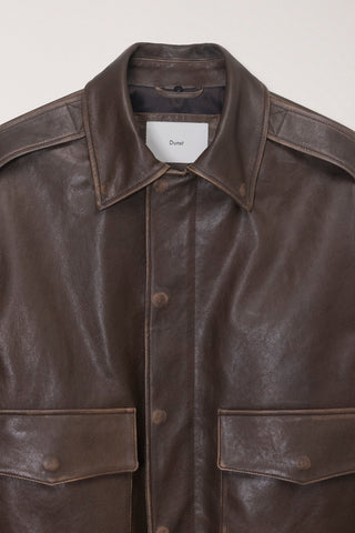 UNISEX DETACHABLE A-2 LEATHER BLOUSON BROWN