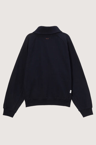 UNISEX LEATHER LOGO HALF ZIP-UP SWEATSHIRT FRENCH NAVY
