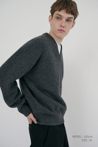 UNISEX SOFT VOLUME V-NECK SWEATER CHARCOAL GREY