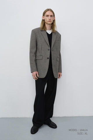 UNISEX CLASSIC 2 BUTTON WOOL BLAZER BEIGE CHECK