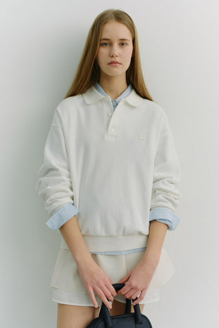 UNISEX LEATHER LOGO COLLARED T-SHIRT WHITE