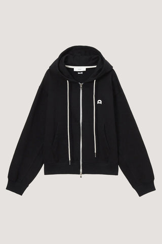 UNISEX LEATHER LOGO ZIP-UP HOODIE BLACK