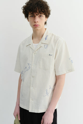 UNISEX HAND-DRAWING OPEN COLLARED SHIRT CAPRI OCEAN