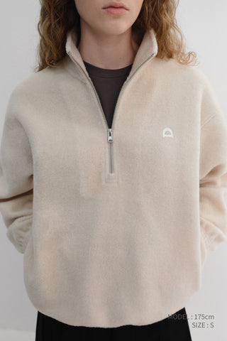 UNISEX HALF ZIP-UP FLEECE SWEATSHIRT CREAM