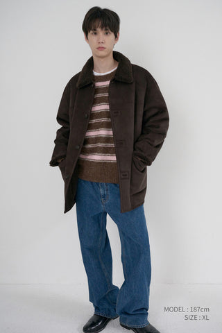 UNISEX REVERSIBLE SOFT SHEARLING HALF JACKET DARK BROWN