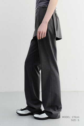 SKIRT LAYERED SLIM PANTS CHARCOAL GREY STRIPE