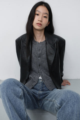 UNISEX RELAXED ALTER-LEATHER HALF JACKET BLACK