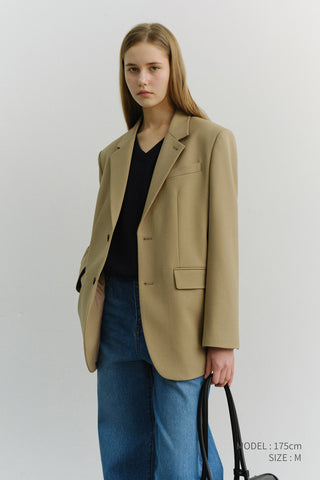 UNISEX 2 BUTTON WOOL BLAZER BEIGE