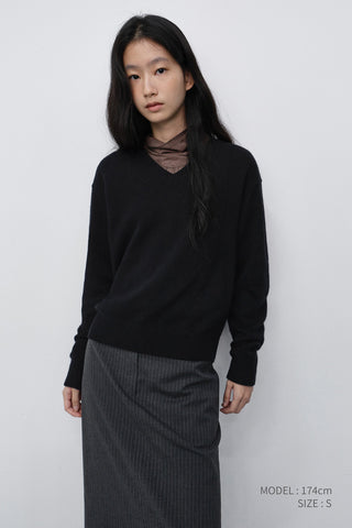 UNISEX CASHMERE V-NECK SWEATER BLACK