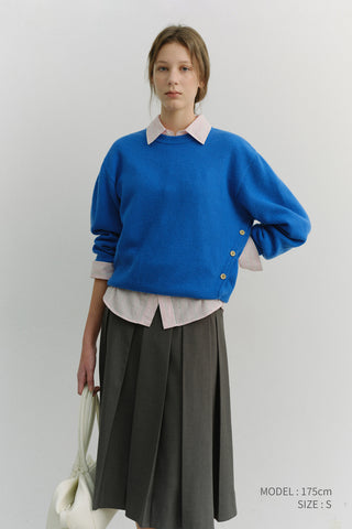 UNISEX BUTTONED CREWNECK SWEATER BLUE