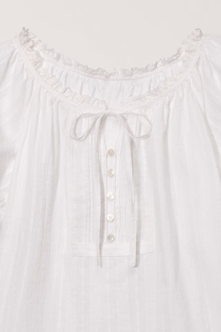 RIBBONED SHIRRING BLOUSE OFF WHITE