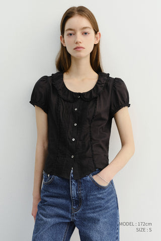 FRILL COLLARED BLOUSE BLACK
