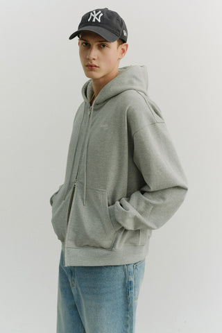 UNISEX CROPPED ZIP-UP HOODIE MELANGE GREY