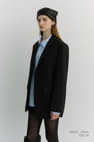 UNISEX 2 BUTTON WOOL BLAZER BLACK