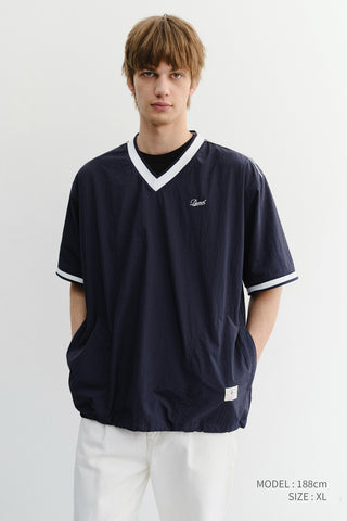 UNISEX V-NECK WOVEN TOP NAVY