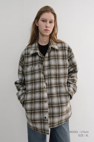 UNISEX QUILTED FLANNEL SHIRT KHAKI CHECK