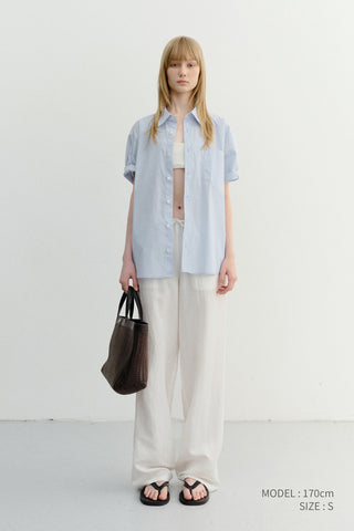 UNISEX OVERSIZED HALF SLEEVE STRIPED SHIRT SOFT BLUE STRIPE