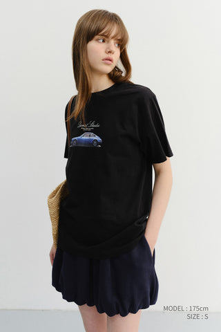 UNISEX SUMMER HOLIDAY CAR T-SHIRT BLACK
