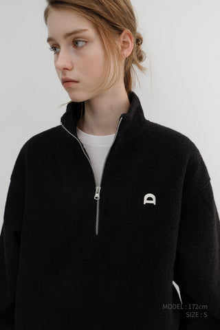 UNISEX HALF ZIP-UP FLEECE SWEATSHIRT BLACK