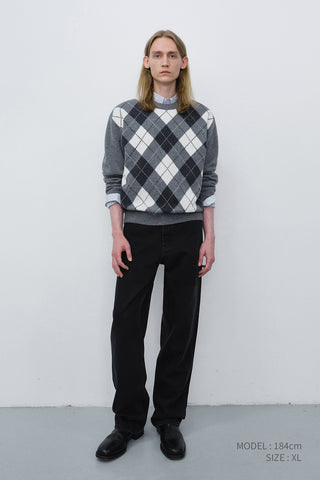 UNISEX ARGYLE CREWNECK SWEATER GREY