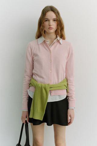ESSENTIAL CREWNECK KNIT CARDIGAN SOFT PINK