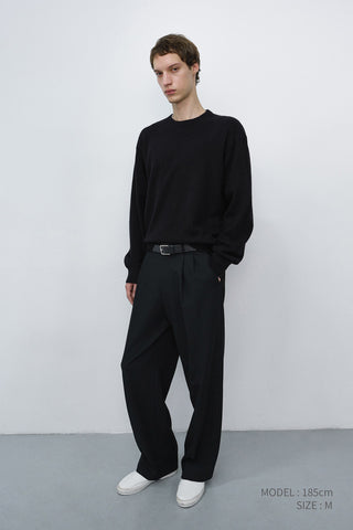 DOUBLE PLEATED WIDE SLACKS BLACK
