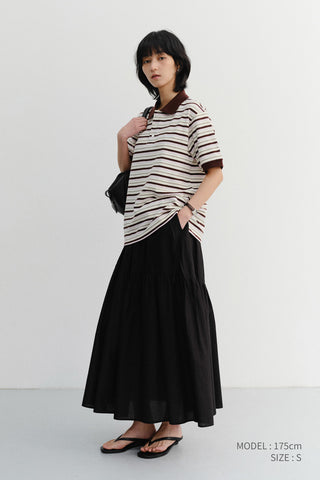 UNISEX STRIPED POLO SHIRT BROWN