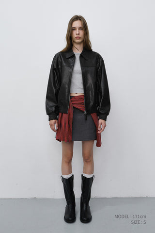 UNISEX REFINED LEATHER BLOUSON BLACK