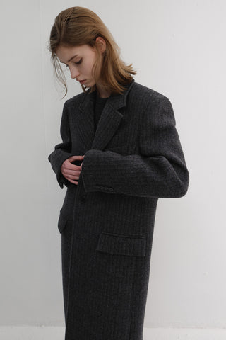 UNISEX 2-WAY 3 BUTTON COAT GREY STRIPE