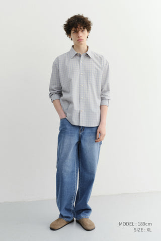 UNISEX CROPPED CHECKED SHIRT SOFT BLUE CHECK