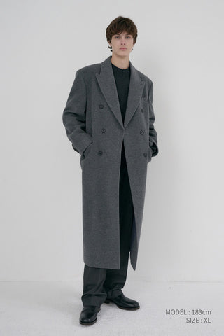 UNISEX TAILORED DOUBLE-BREASTED CASHMERE COAT MELANGE GREY