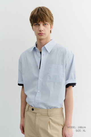 UNISEX OVERSIZED HALF SLEEVE STRIPED SHIRT SOFT BLUE STRIPE