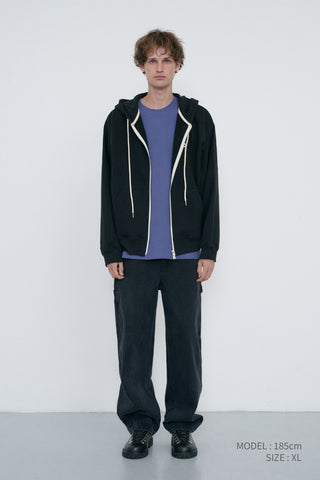 UNISEX LEATHER LOGO ZIP-UP HOODIE BLACK