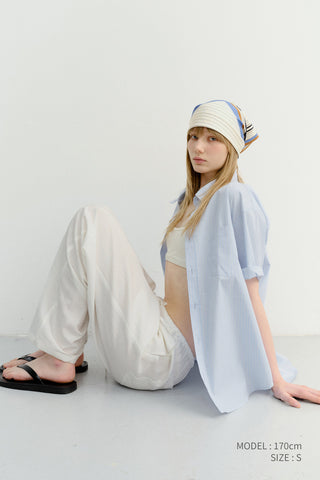 UNISEX OVERSIZED HALF SLEEVE STRIPED SHIRT SOFT BLUE STRIPE