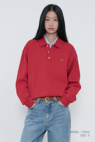 UNISEX LEATHER LOGO COLLARED T-SHIRT RED