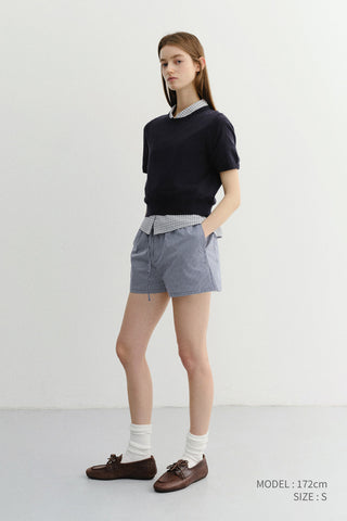 PAJAMA MINI SHORTS NAVY CHECK