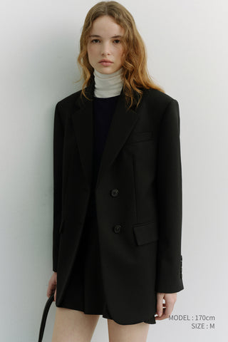 ESSENTIAL 2 BUTTON WOOL BLAZER BLACK