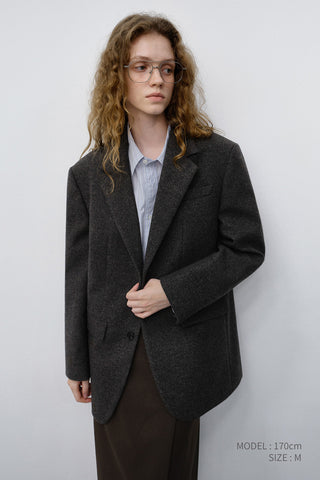 UNISEX CLASSIC 2 BUTTON WOOL BLAZER CHARCOAL BROWN