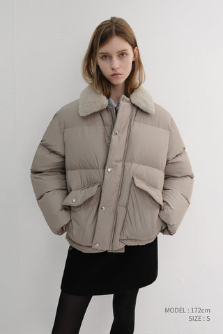 UNISEX COLLARED GOOSE DOWN JACKET BEIGE