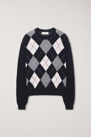 UNISEX ARGYLE CREWNECK SWEATER BLACK