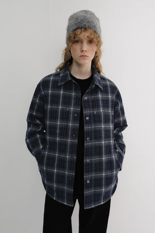 UNISEX QUILTED FLANNEL SHIRT NAVY CHECK