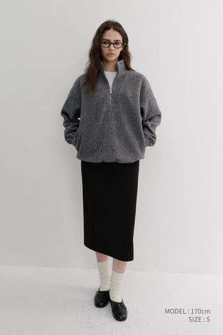 UNISEX HALF ZIP-UP FLEECE SWEATSHIRT MELANGE GREY