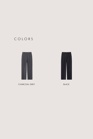 PLEATED SEMI-WIDE SLACKS BLACK