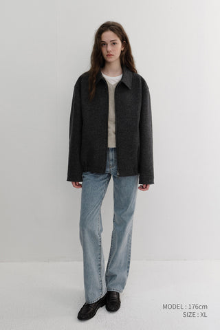 UNISEX COLLARED WOOL BLOUSON CHARCOAL GREY